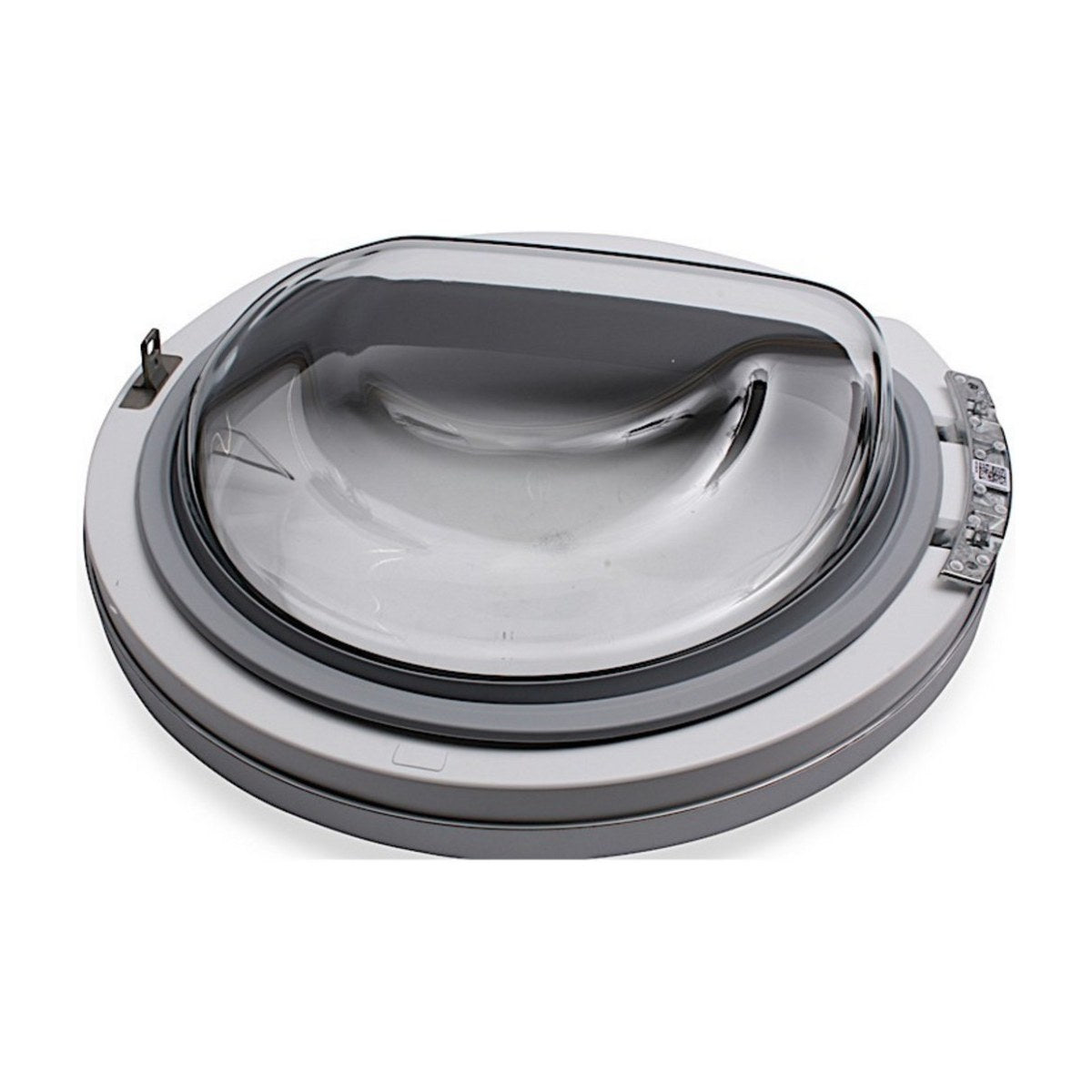11028744 genuine Bosch dryer door assembly with window, silver and dark grey, view 2 view 2