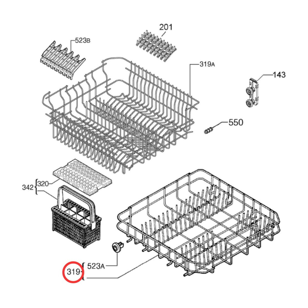 140133729099 genuine grey lower dishwasher basket for Dishlex and IKEA dishwashers, view 3 view 3