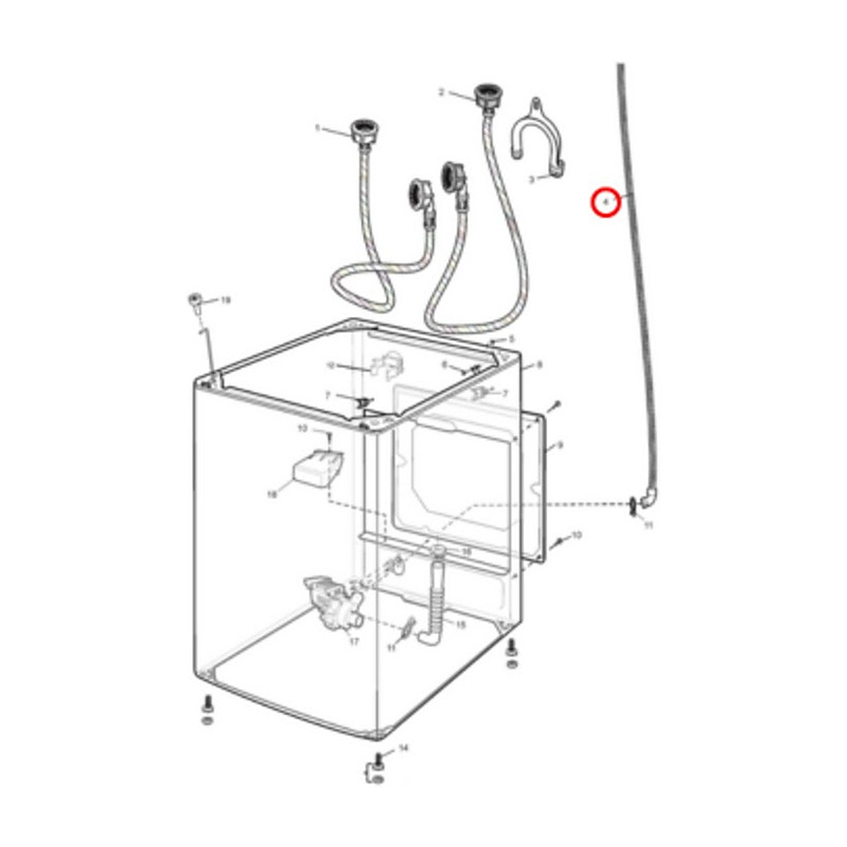 4055578837 genuine washing machine drain hose and hook kit for Simpson, Westinghouse and Electrolux, view 4 view 4