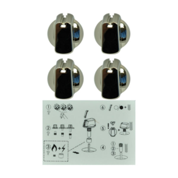 4055691457 genuine Electrolux universal cooktop knob kit chrome 40mm set of 4 with decals