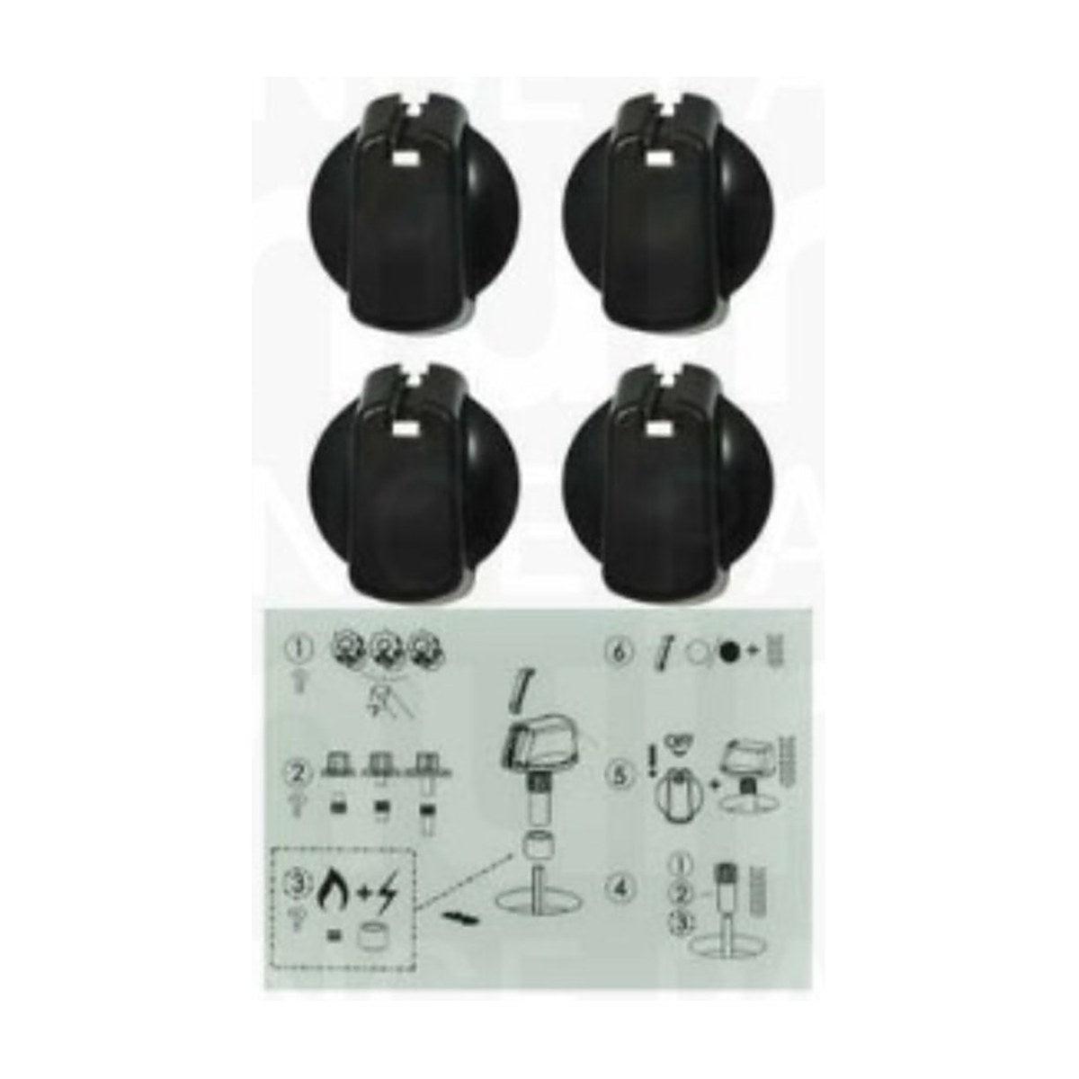 4055986550 genuine universal oven knob kit, 4 black 40mm knobs with decal set, view 2 view 2