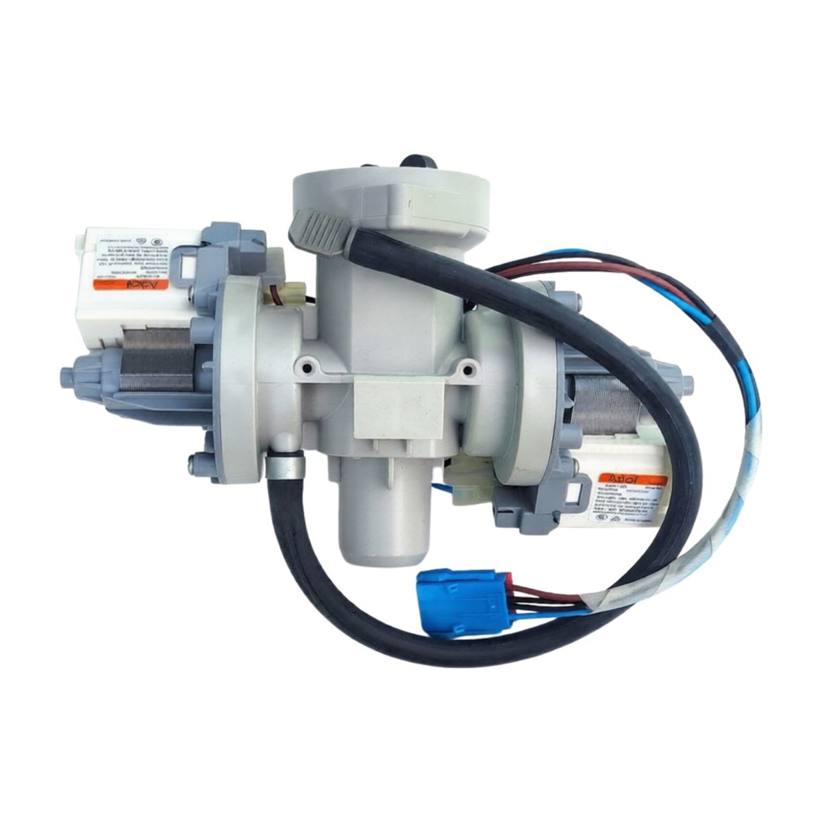 5859ER1002M genuine LG twin drain pump assembly for front load washing machines, view 2 view 2