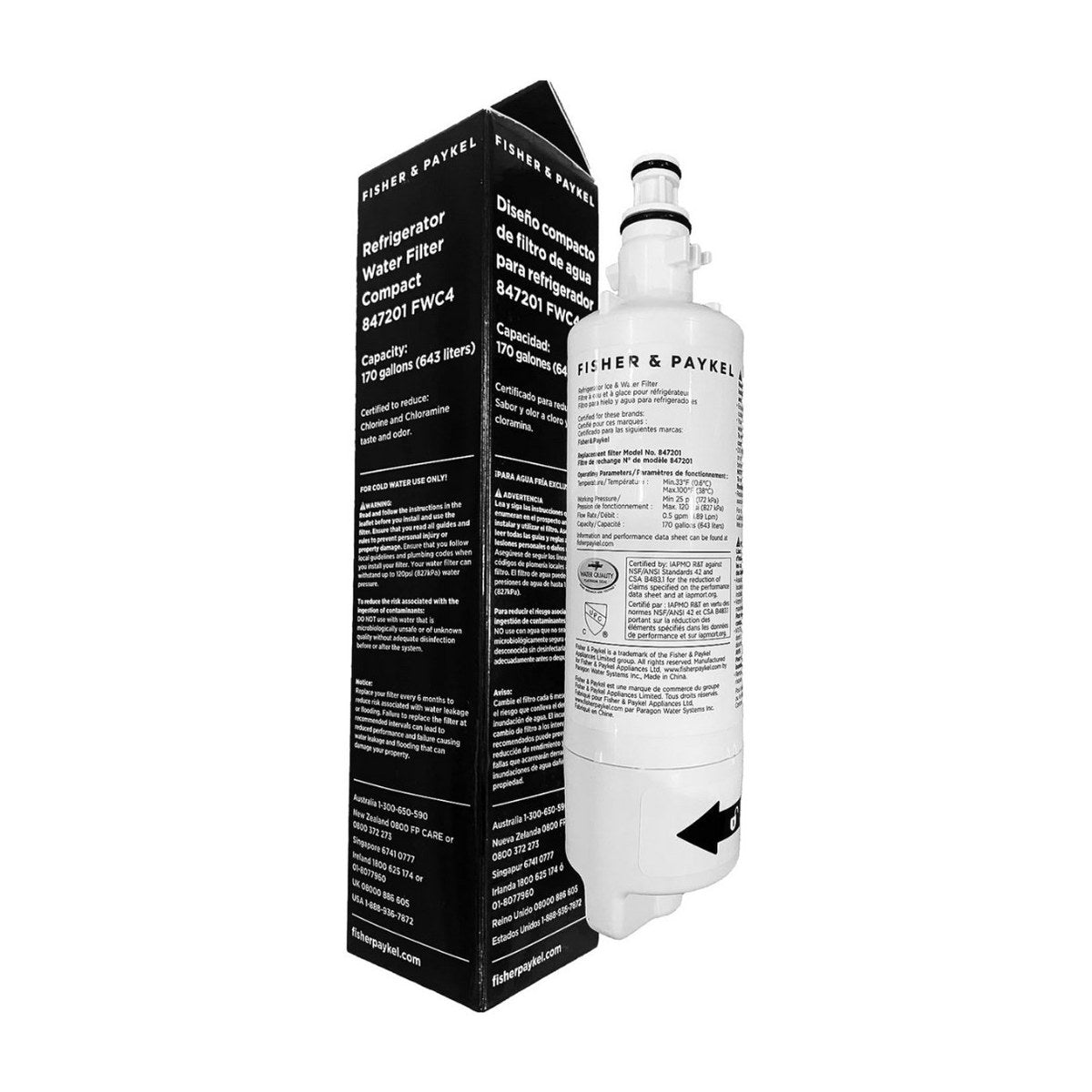 847201 genuine Fisher & Paykel compact fridge water filter for RF523 fridges, view 2 view 2