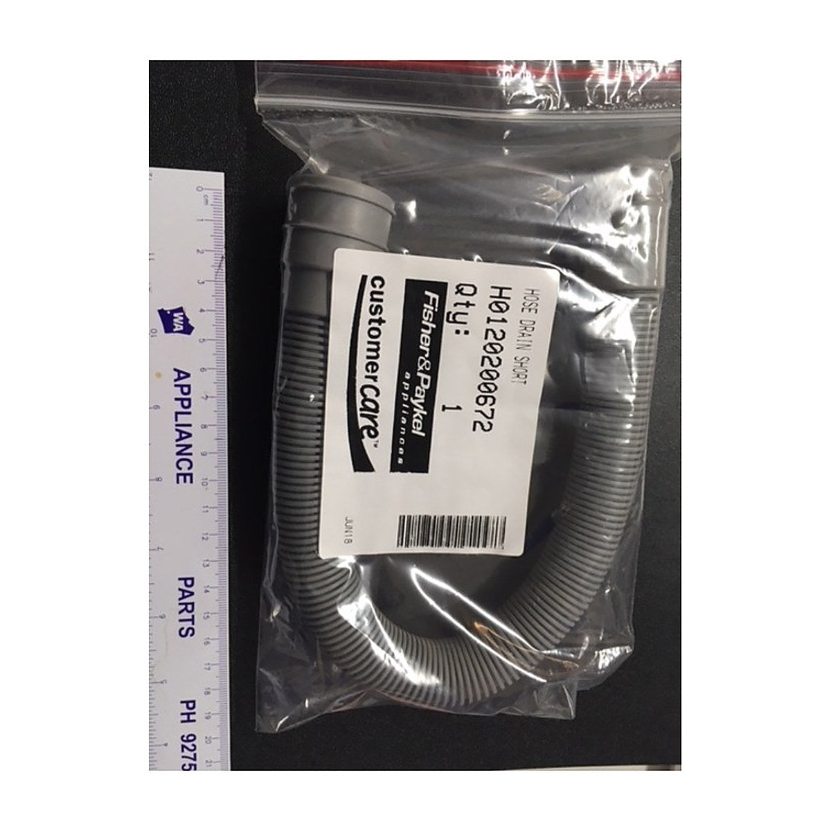 H0120200672 genuine short dishwasher drain hose for Fisher & Paykel and Haier dishwashers, view 2 view 2